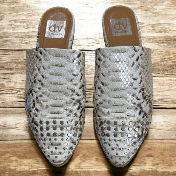 Dv Dolce Vita Leather‎ Snake Print Pointed Toe Mules Slide Sandals Size 7 - Picture 1 of 10